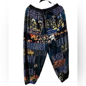Navy #9 NWT 100% rayon patchwork jogger bottom pants